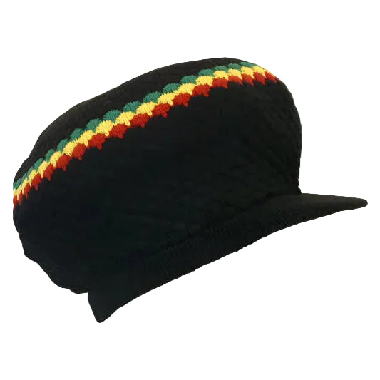 Aርእስ Dreadlocks Tam w/ Brim (Black with Red, Gold & Green)