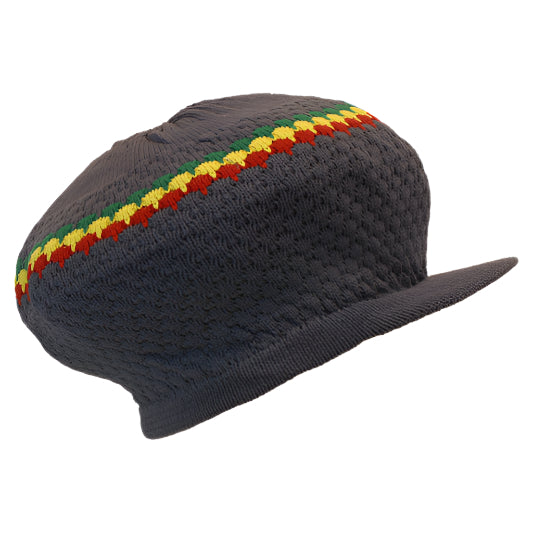1-010042 Rasta Dreadlocks Cap Tam Hat with Brim (Gray w/ Red, Gold, Green)