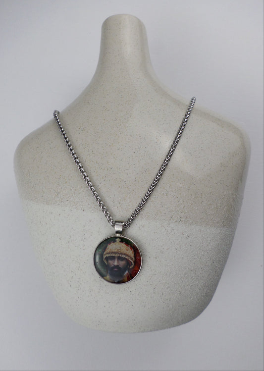 1-10017 *Rastafari Round Pendant and Chain - H.I.M. of Ethiopia