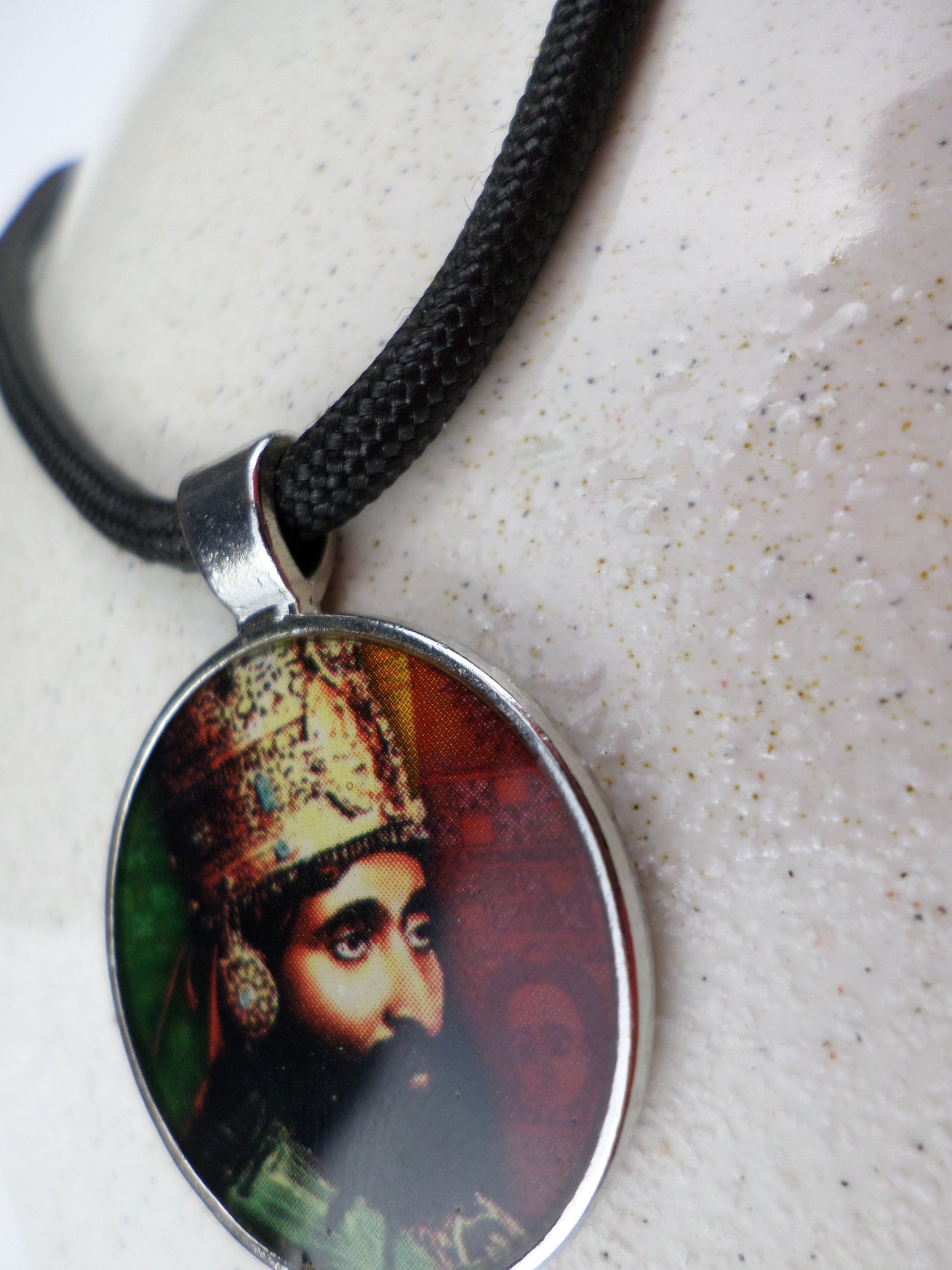 1-10027 *Rastafari Round Pendant and Cord - His Imperial Majesty / Emperor Haile Selassie I