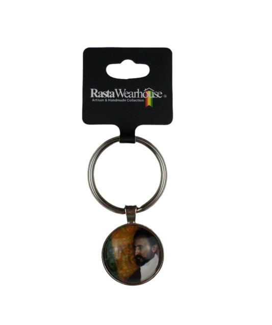 1-20022 *Rastafari Round Keychain with portrait of H.I.M. ኃይለ ሥላሴ