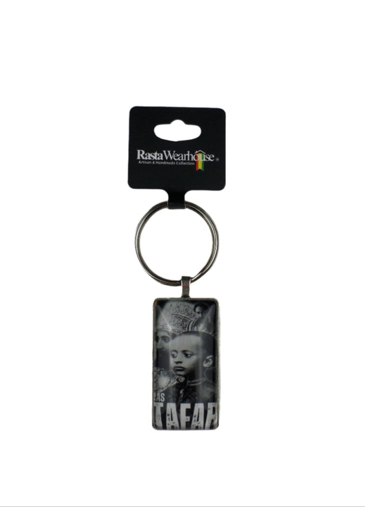 1-11010 Rastafari Keychain with portraits of  H.I.M. (Black and White)