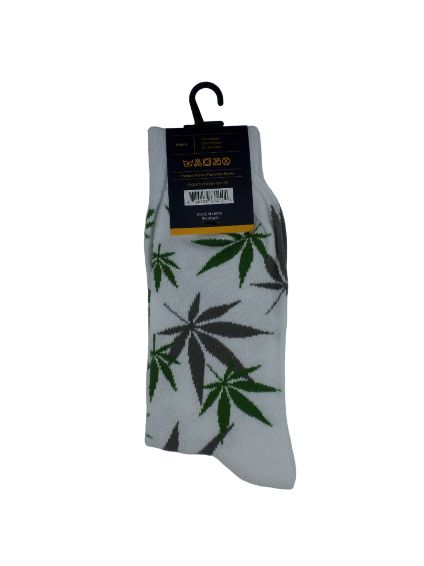 0-10055 Marijuana Leaf Crew Socks - Wht/Grn/Gry (Men's)