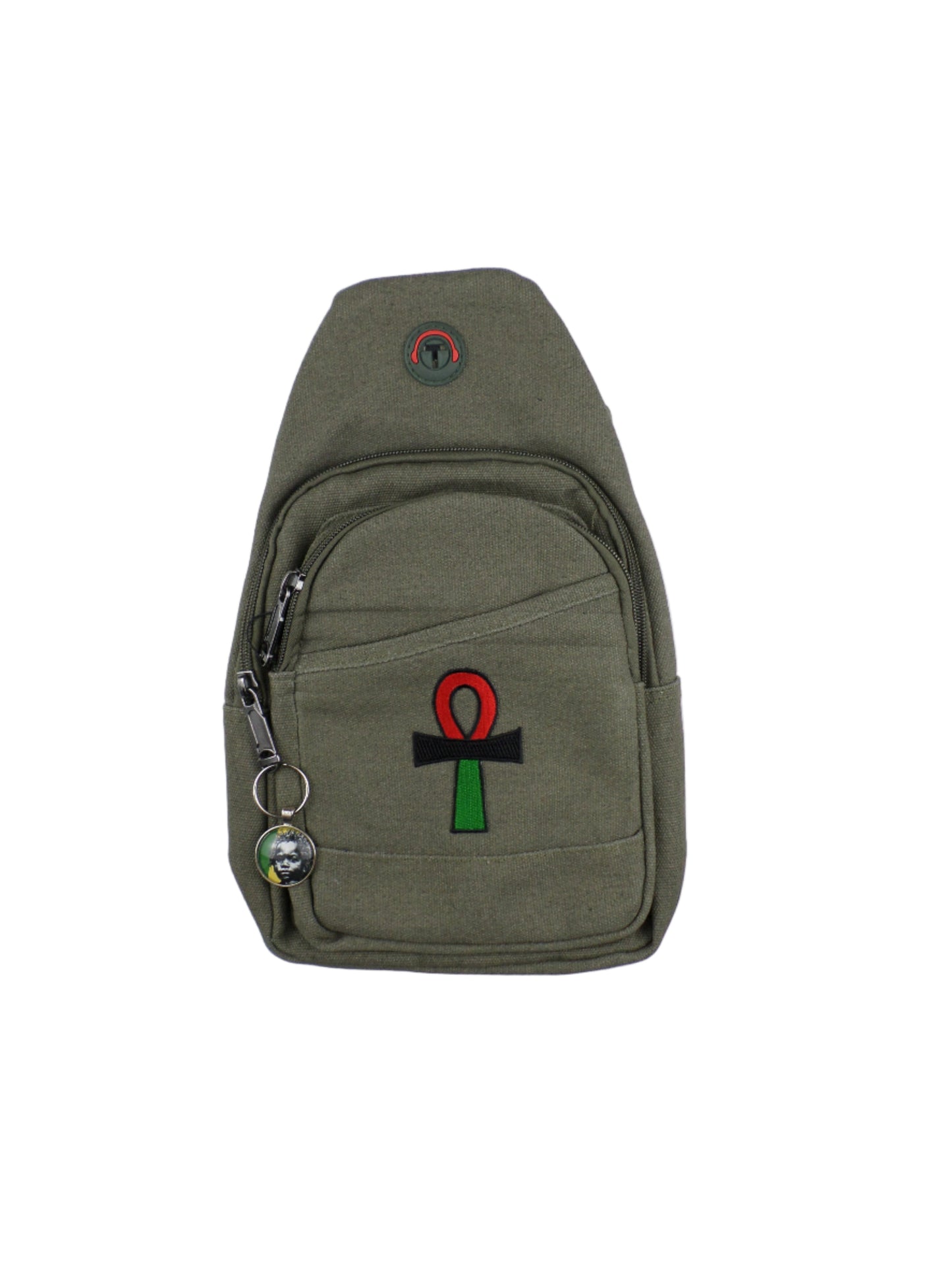 0-10044 Ankh (rd/blk/grn) - Crossbody bag with keychain charm (Olive)