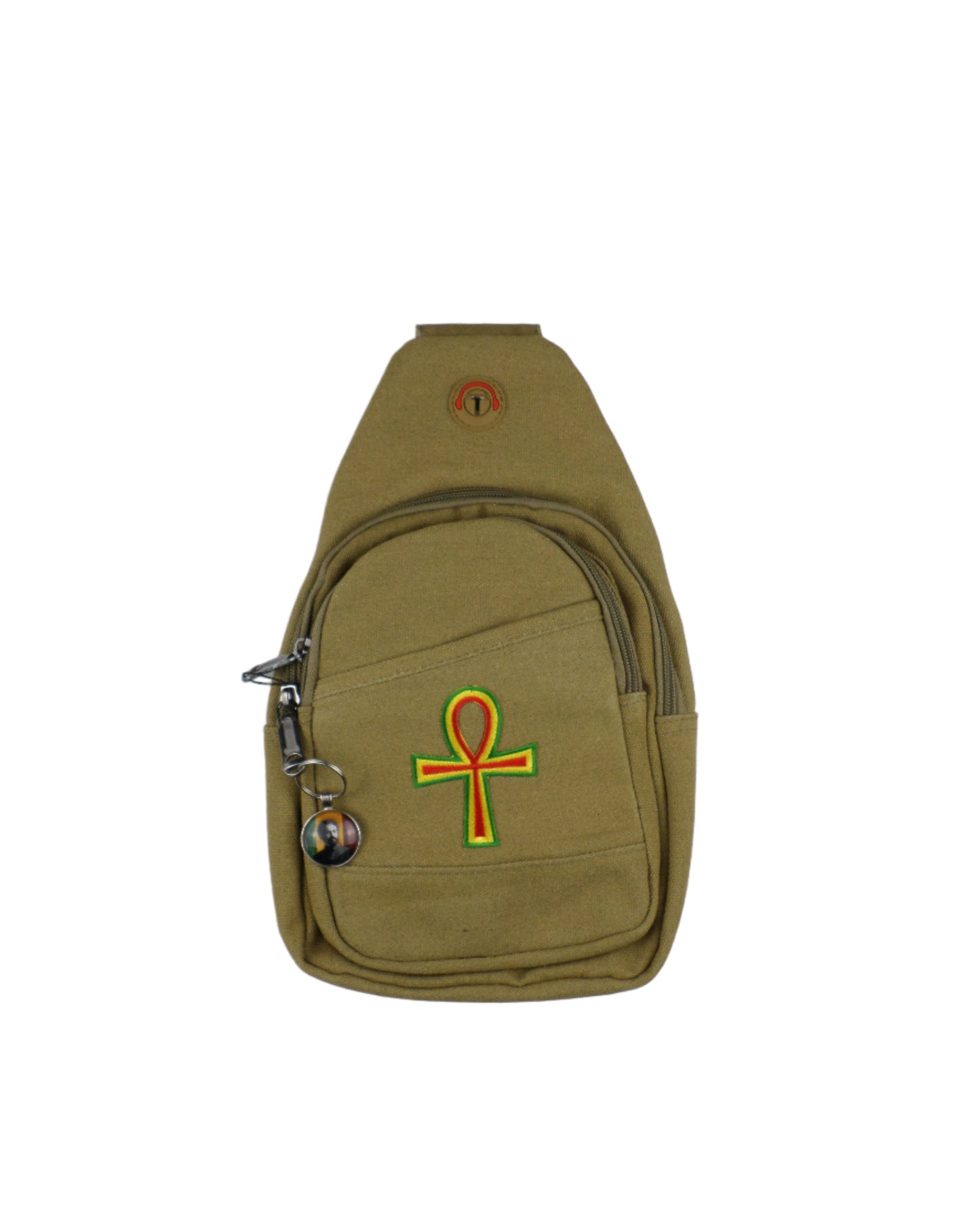 0-10047 Ankh (rd/yel/grn) - Crossbody bag with keychain charm (Tan)