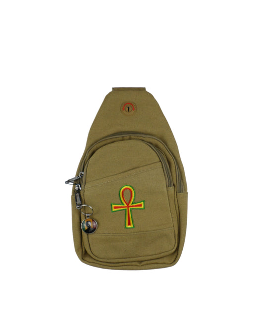 0-10047 Ankh (rd/yel/grn) - Crossbody bag with keychain charm  (Tan)