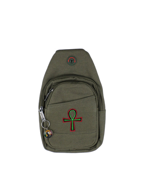 0-10042 Ankh (grn/blk/rd)/  - Crossbody bag with keychain charm  (Olive)