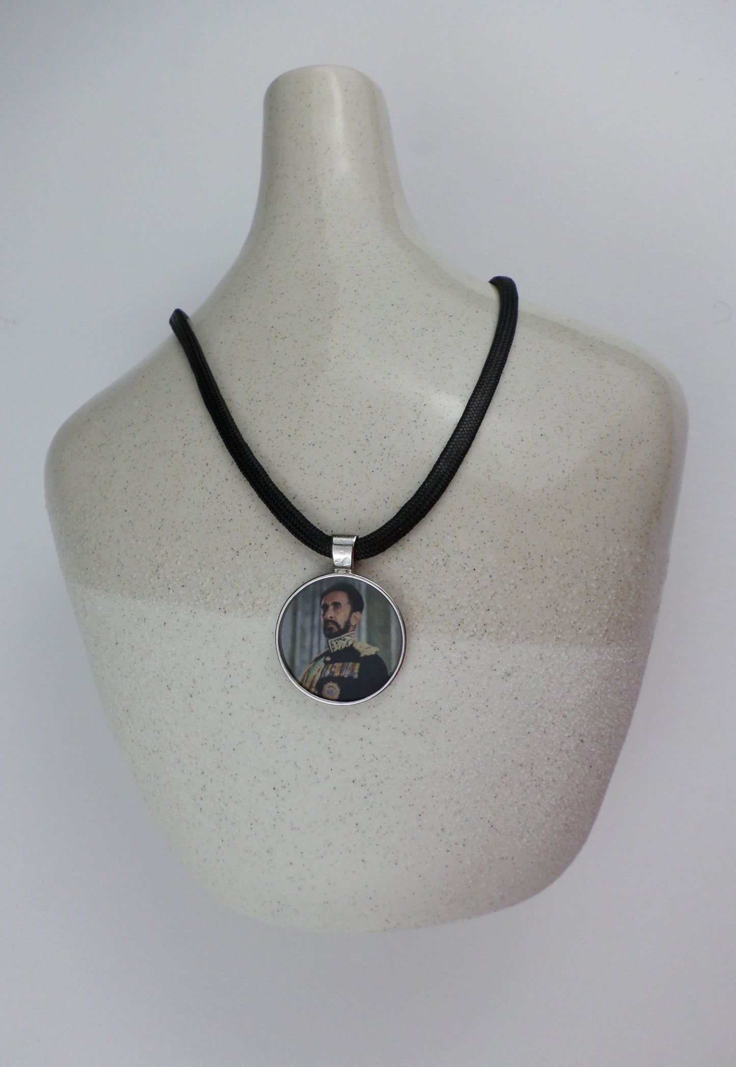 1-10021 *Rastafari Round Pendant and Cord -  Emperor Haile Selassie I