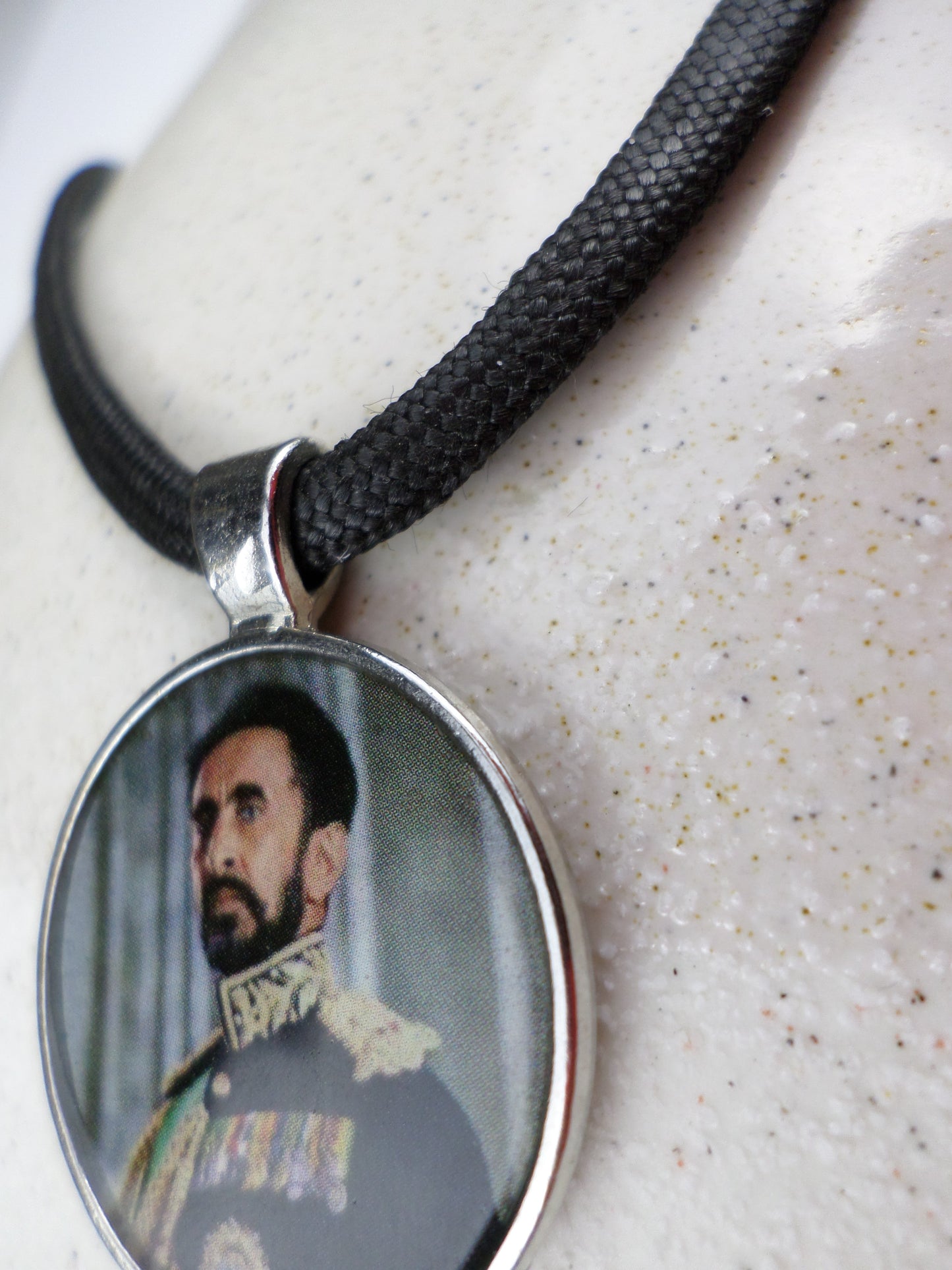 1-10021 *Rastafari Round Pendant and Cord -  Emperor Haile Selassie I