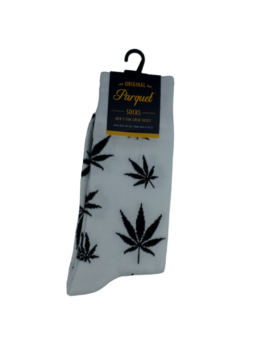 0-10052 Marijuana Leaf Crew Socks - Blk/Wht  (Men's)