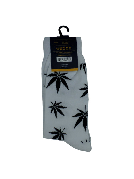 0-10052 Marijuana Leaf Crew Socks - Blk/Wht  (Men's)