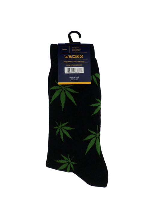 0-10053 Marijuana Leaf Crew Socks - Blk/Grn  (Men's)