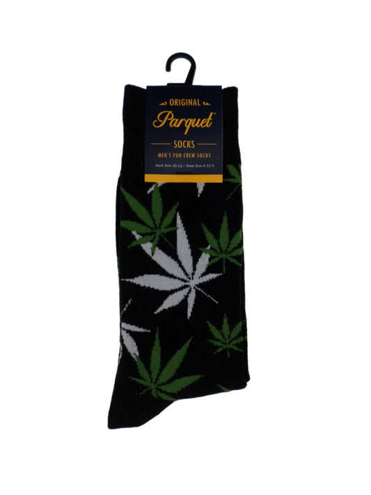 0-10054 Marijuana Leaf Crew Socks - Blk/Grn/Wht  (Men's)