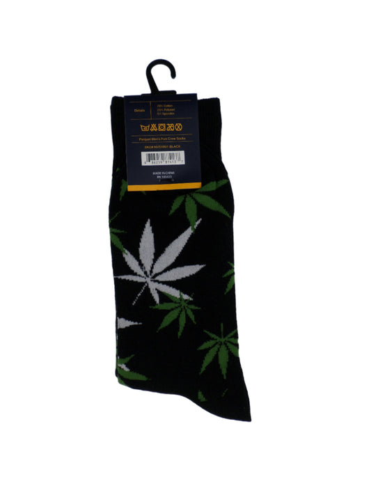 0-10054 Marijuana Leaf Crew Socks - Blk/Grn/Wht  (Men's)