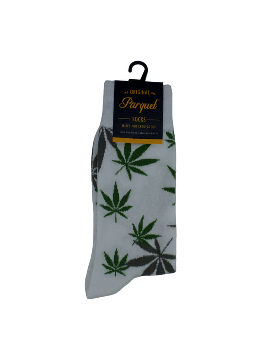 0-10055 Marijuana Leaf Crew Socks - Wht/Grn/Gry  (Men's)
