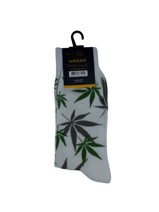 0-10055 Marijuana Leaf Crew Socks - Wht/Grn/Gry  (Men's)