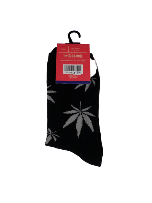 0-10057 Marijuana Leaf Crew Socks - Blk/Wht  (Women's)