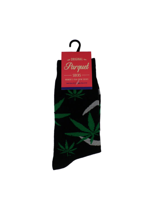 0-10058 Marijuana Leaf Crew Socks - Blk/Grn/Gry  (Women's)
