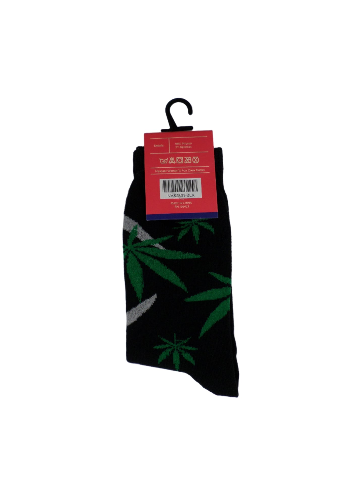0-10058 Marijuana Leaf Crew Socks - Blk/Grn/Gry  (Women's)