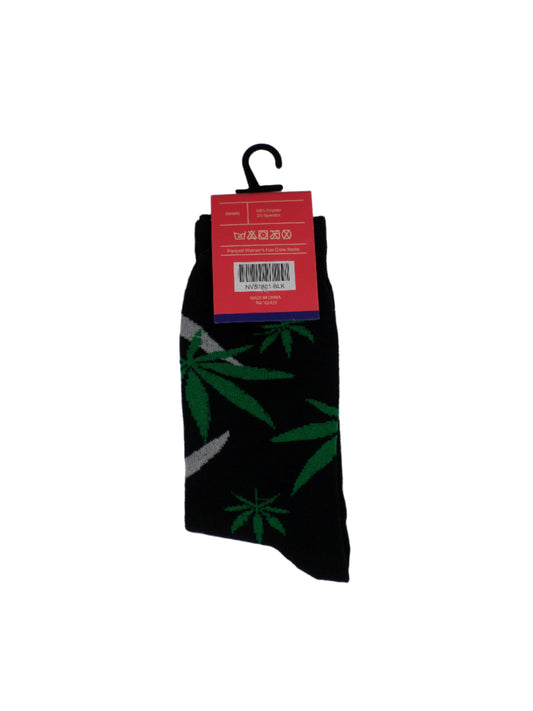 0-10058 Marijuana Leaf Crew Socks - Blk/Grn/Gry  (Women's)