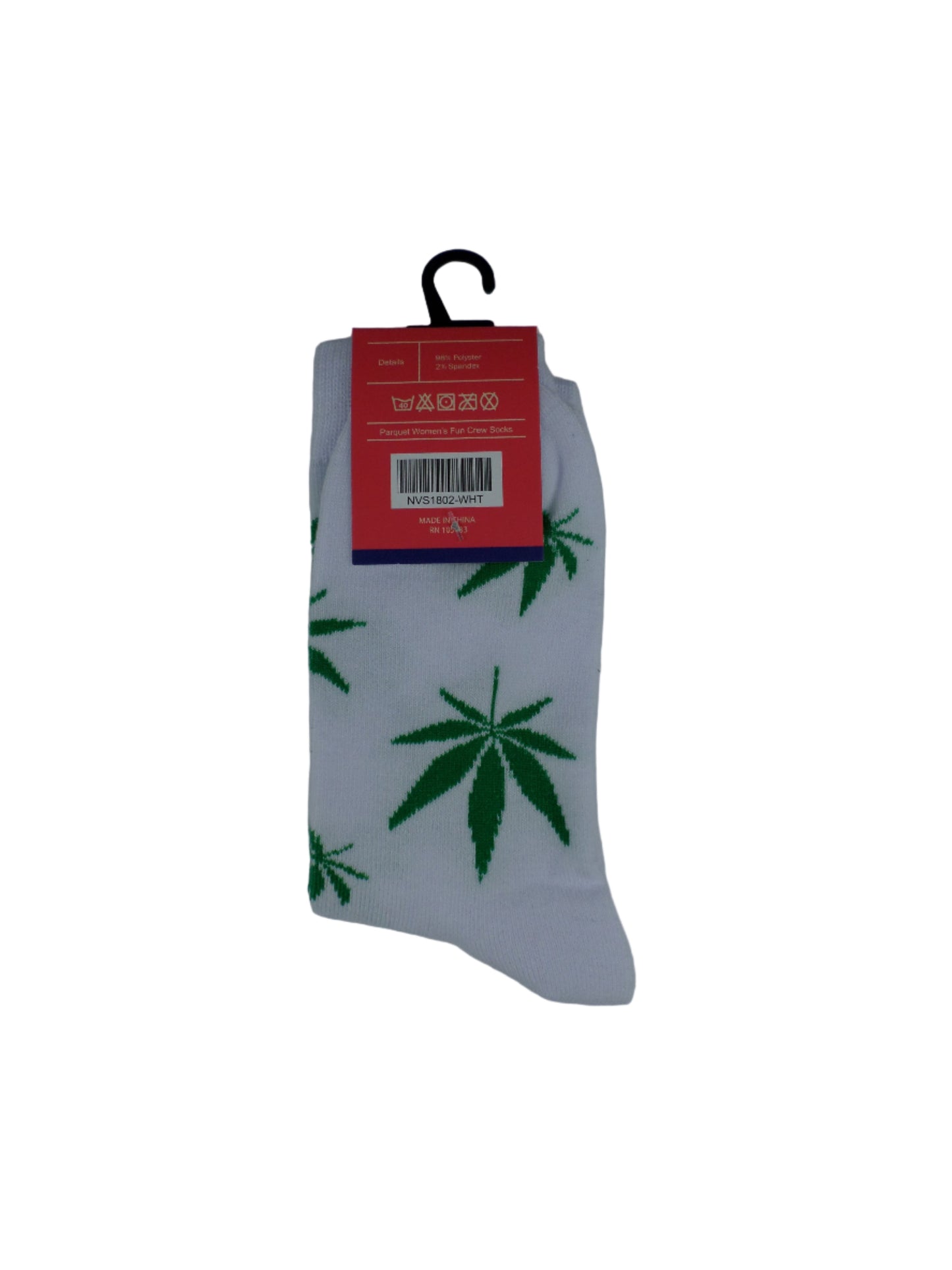 0-10059 Marijuana Leaf Crew Socks - Wht/Grn  (Women's)