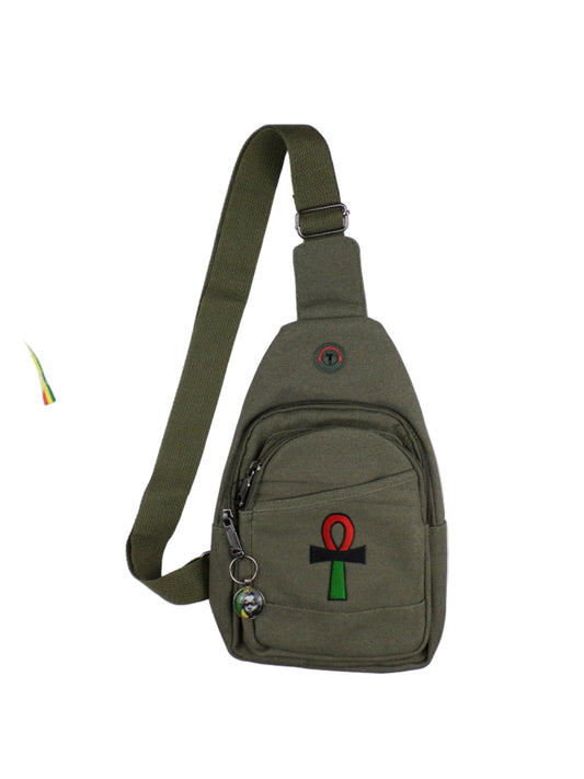 0-10044 Ankh (rd/blk/grn) - Crossbody bag with keychain charm  (Olive)