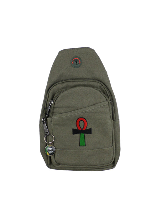 0-10044 Ankh (rd/blk/grn) - Crossbody bag with keychain charm  (Olive)