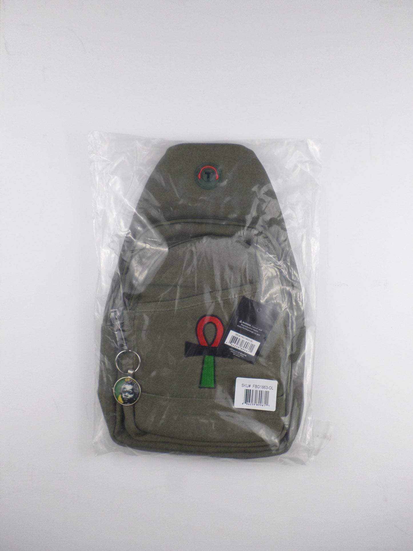 0-10044 Ankh (rd/blk/grn) - Crossbody bag with keychain charm  (Olive)