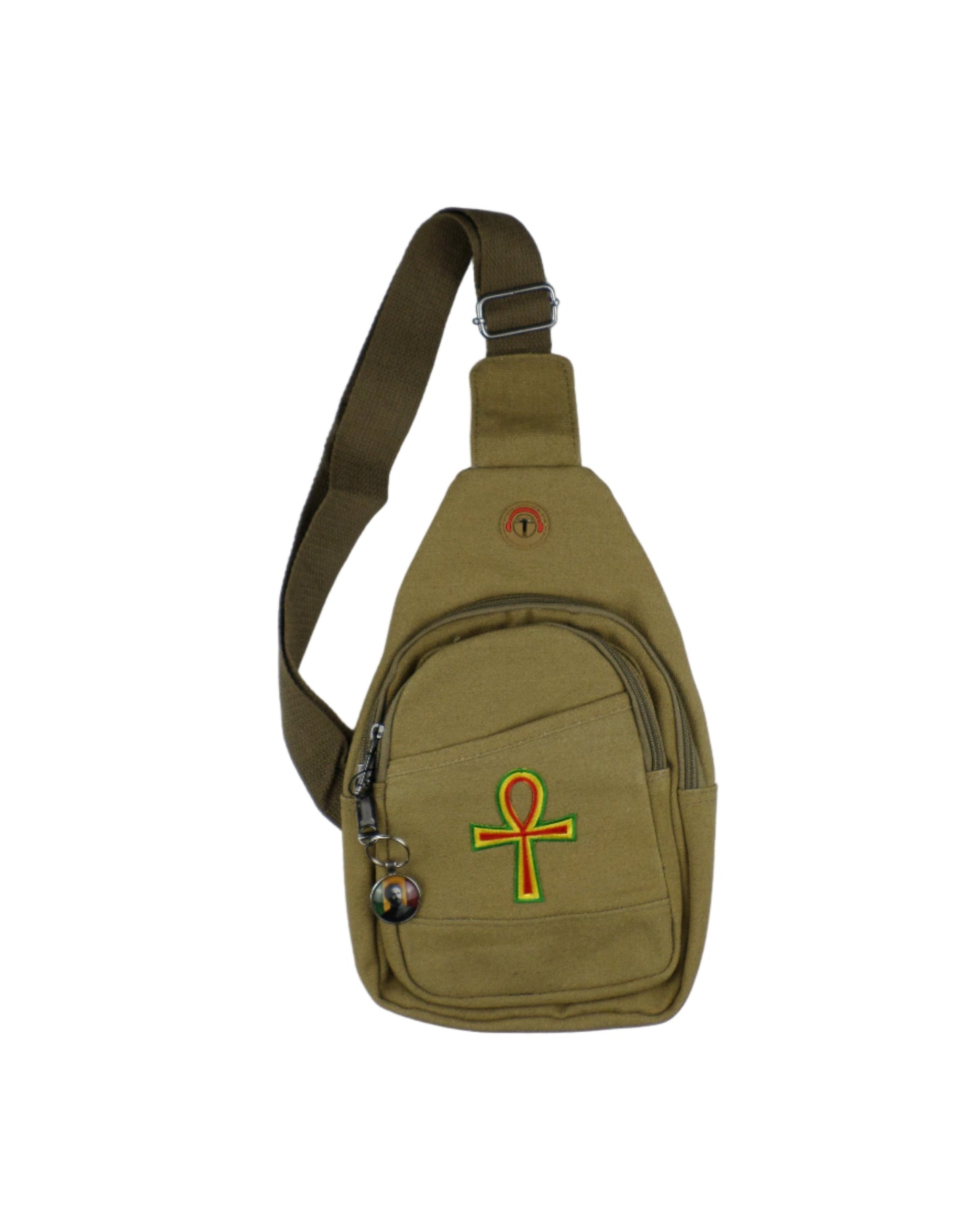 0-10047 Ankh (rd/yel/grn) - Crossbody bag with keychain charm  (Tan)