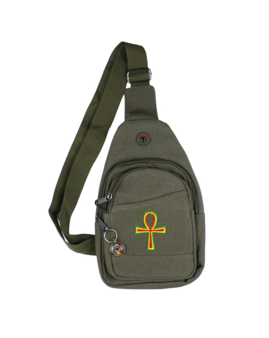0-10046 Ankh (rd/yel/grn) - Crossbody bag with keychain charm  (Olive)