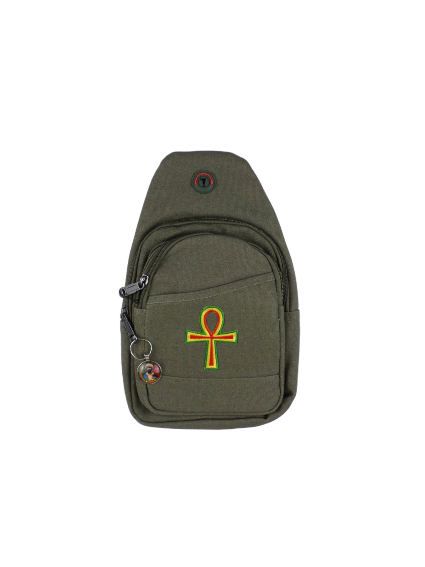 0-10046 Ankh (rd/yel/grn) - Crossbody bag with keychain charm  (Olive)