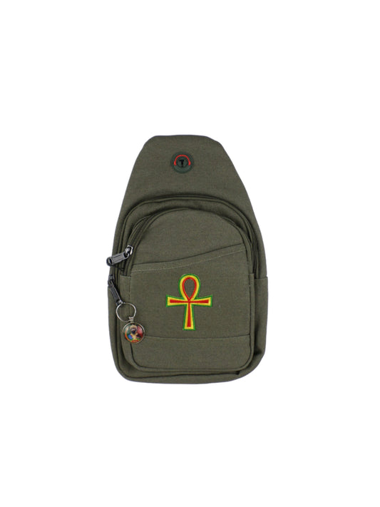 0-10046 Ankh (rd/yel/grn) - Crossbody bag with keychain charm  (Olive)
