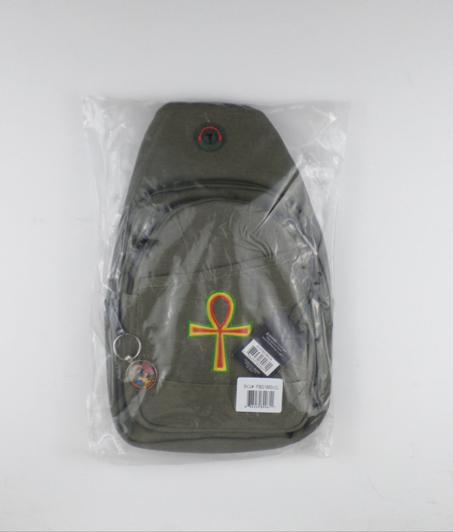 0-10046 Ankh (rd/yel/grn) - Crossbody bag with keychain charm  (Olive)