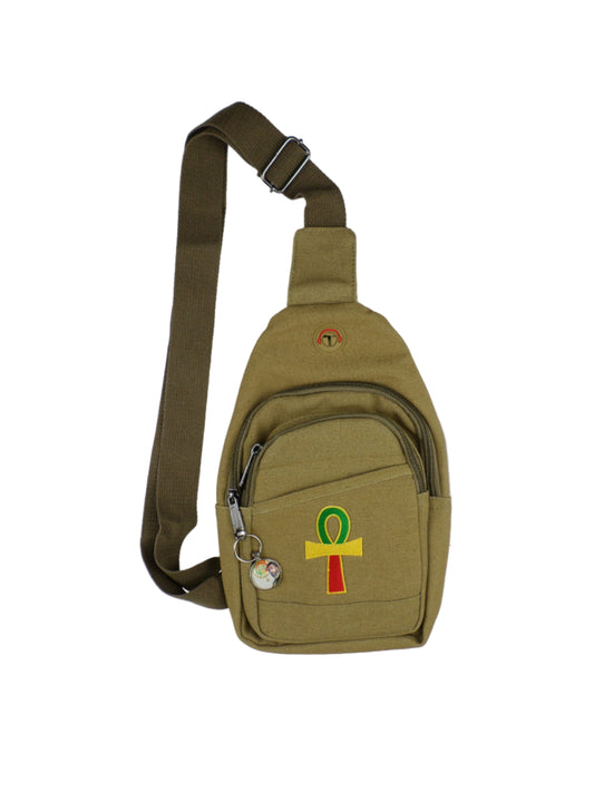 0-10049 Ankh (grn/yel/rd)  - Crossbody bag with keychain charm  (Tan)
