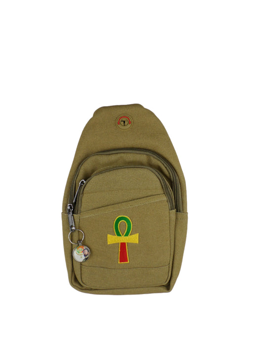 0-10049 Ankh (grn/yel/rd)  - Crossbody bag with keychain charm  (Tan)