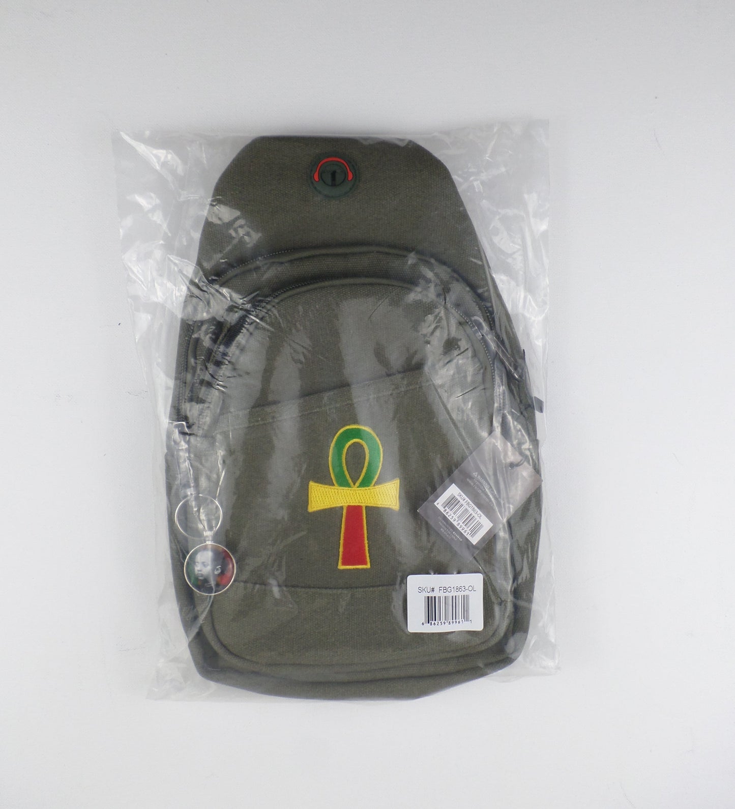 0-10048 Ankh (grn/yel/rd)  - Crossbody bag with keychain charm  (Olive)