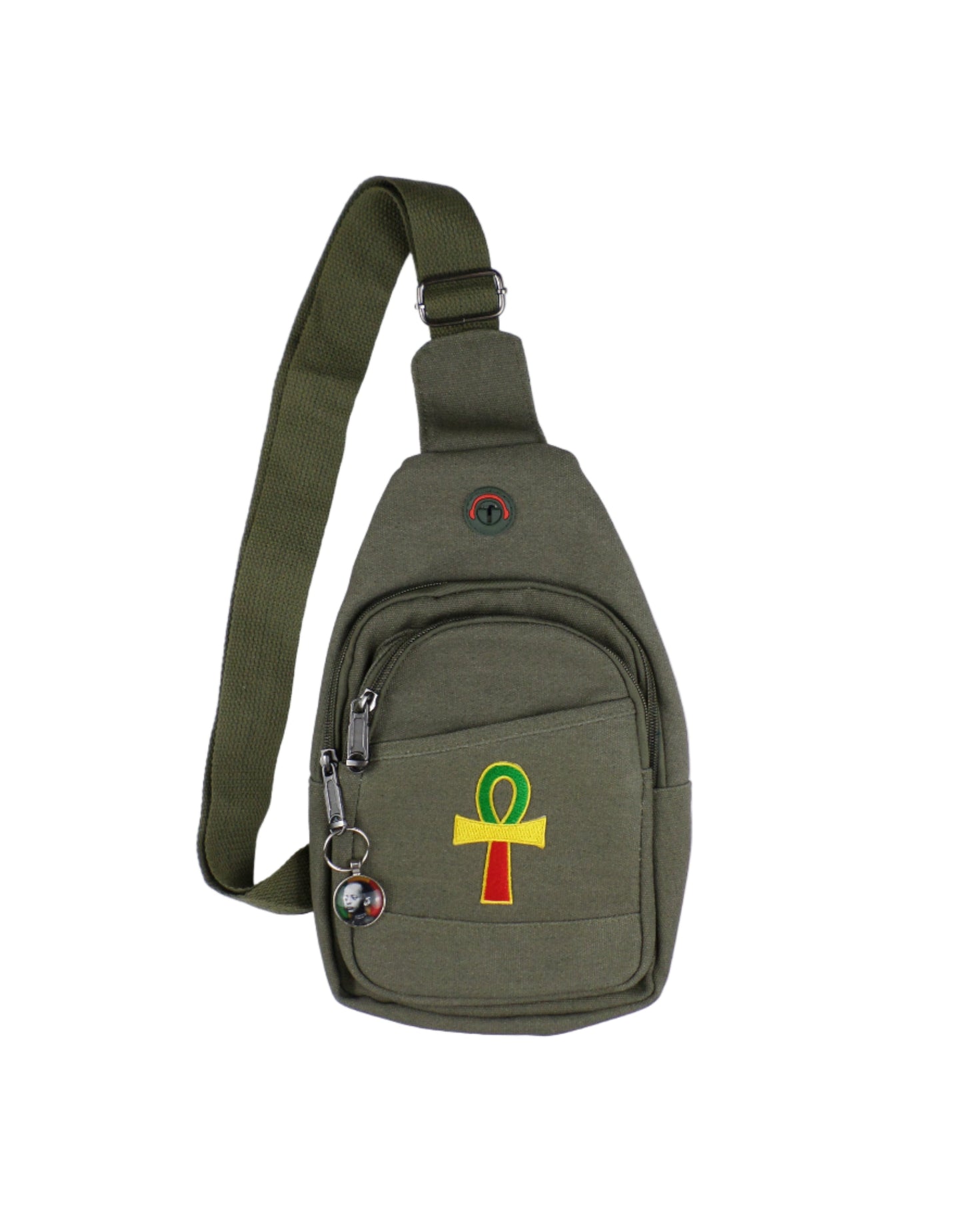 0-10048 Ankh (grn/yel/rd)  - Crossbody bag with keychain charm  (Olive)