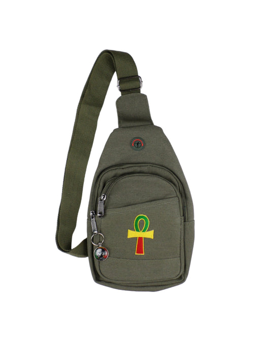 0-10048 Ankh (grn/yel/rd)  - Crossbody bag with keychain charm  (Olive)