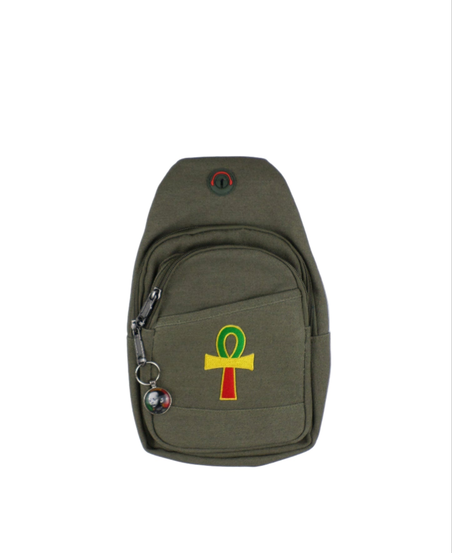 0-10048 Ankh (grn/yel/rd)  - Crossbody bag with keychain charm  (Olive)