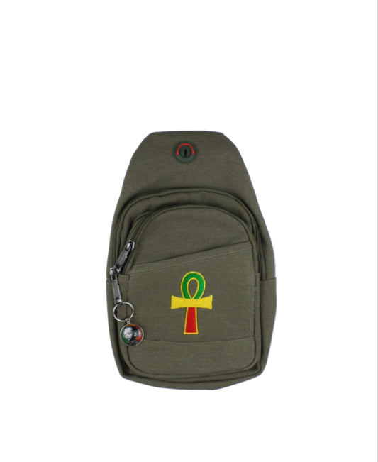 0-10048 Ankh (grn/yel/rd)  - Crossbody bag with keychain charm  (Olive)
