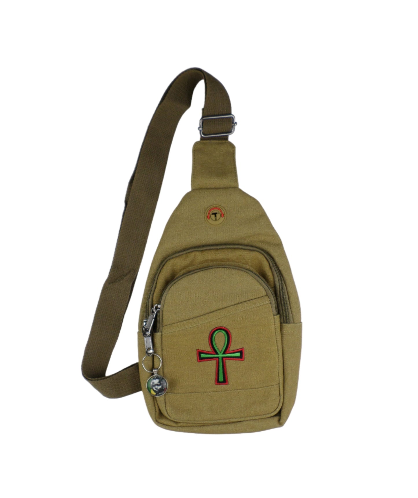0-10043 Ankh (grn/blk/rd)  - Crossbody bag with keychain charm  (Tan)