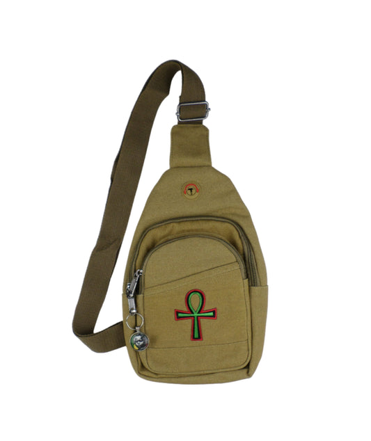 0-10043 Ankh (grn/blk/rd)  - Crossbody bag with keychain charm  (Tan)