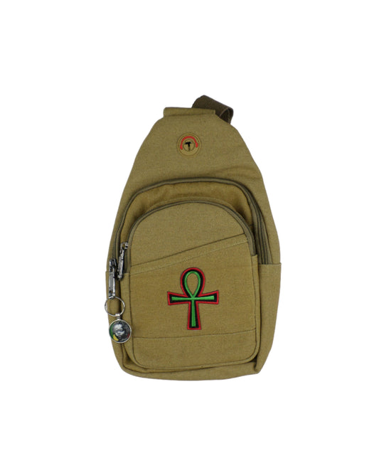 0-10043 Ankh (grn/blk/rd)  - Crossbody bag with keychain charm  (Tan)