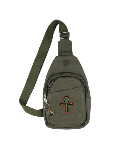 0-10042 Ankh (grn/blk/rd)/  - Crossbody bag with keychain charm  (Olive)