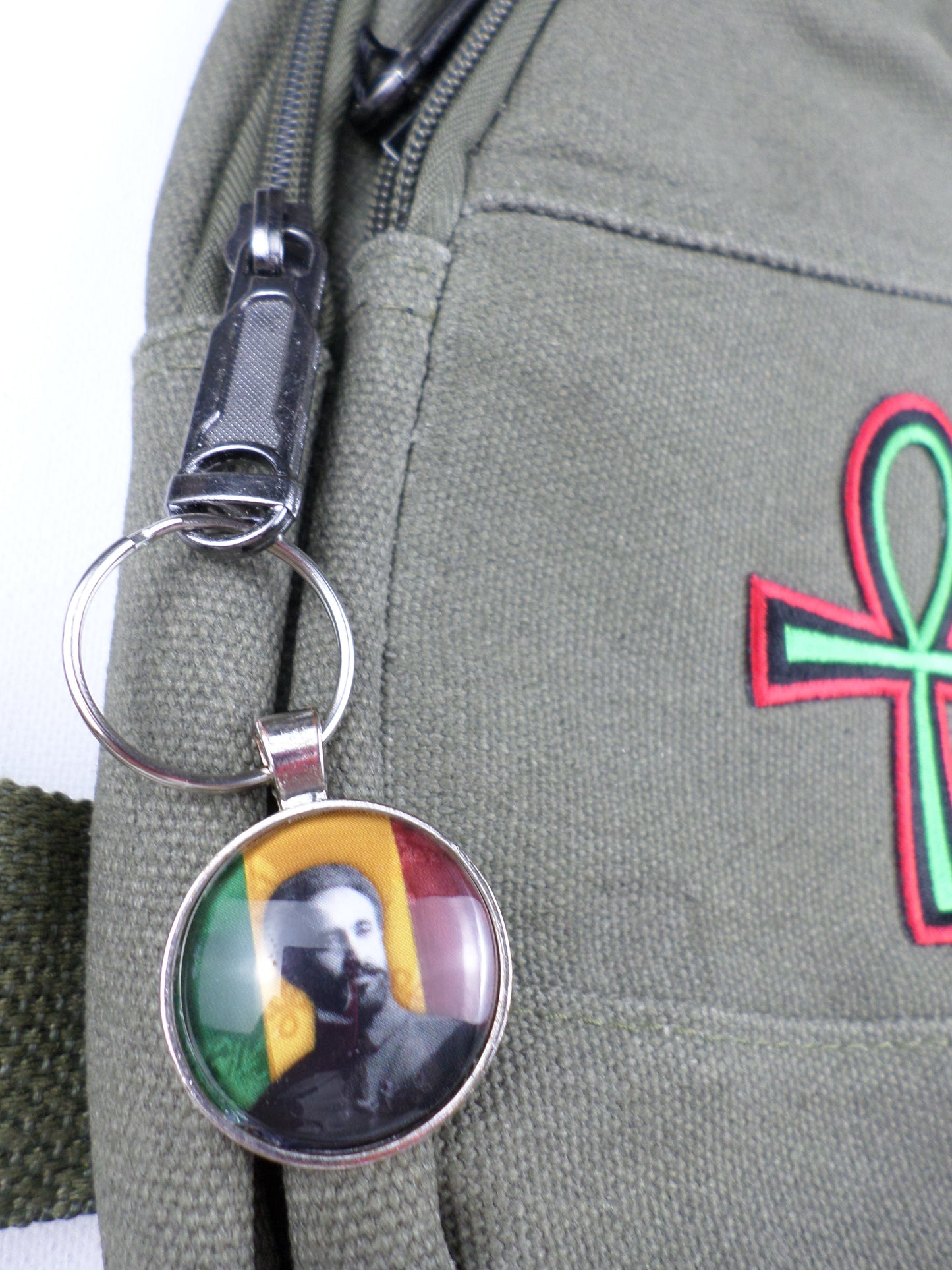 0-10042 Ankh (grn/blk/rd)/  - Crossbody bag with keychain charm  (Olive)