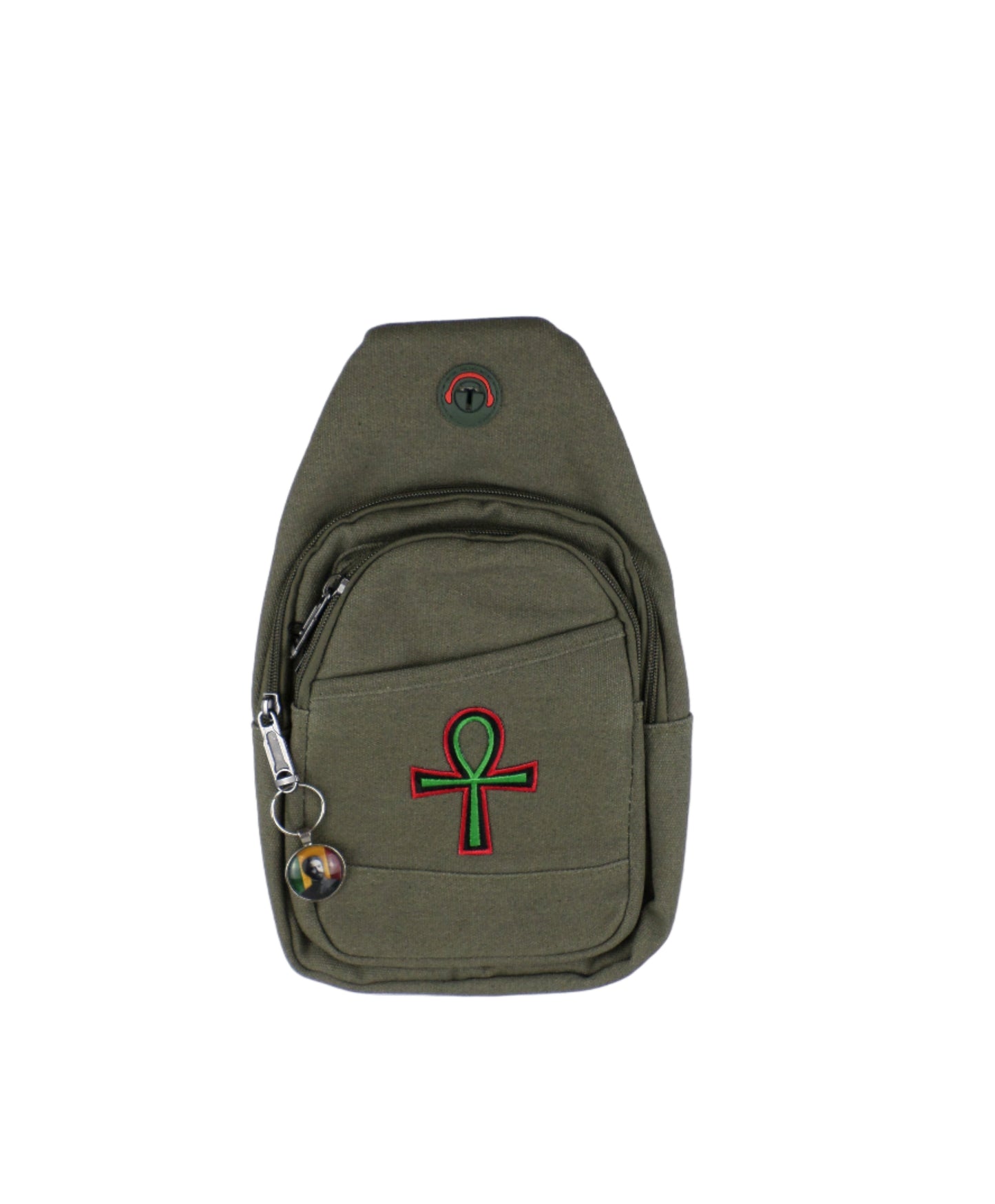 0-10042 Ankh (grn/blk/rd)/  - Crossbody bag with keychain charm  (Olive)
