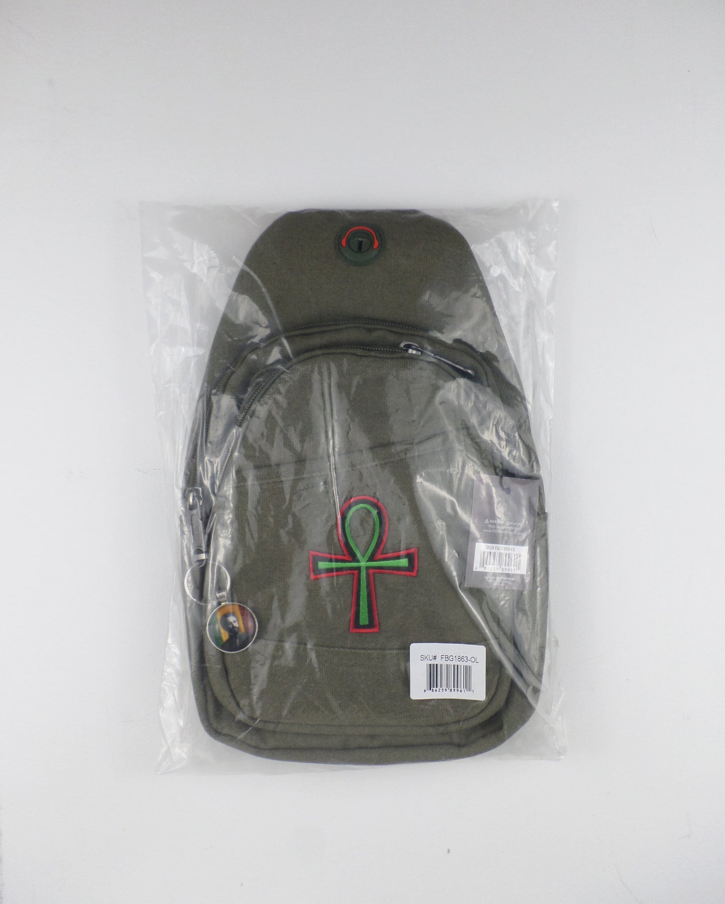 0-10042 Ankh (grn/blk/rd)/  - Crossbody bag with keychain charm  (Olive)